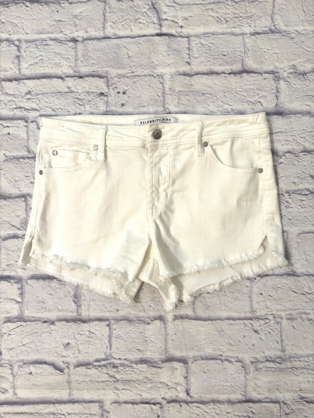 Celebrity Pink White Jean Shorts Cut Off Frayed Hems Size 9/29